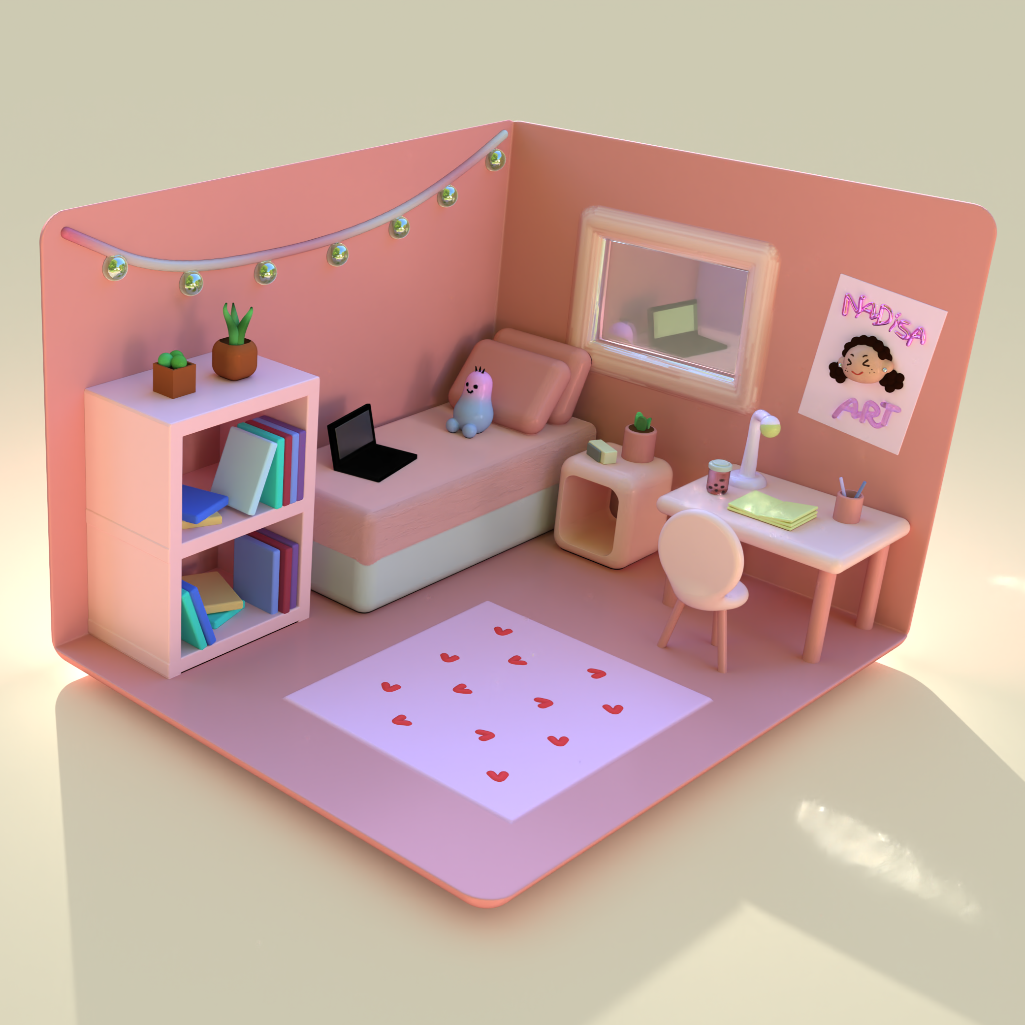 pink isometric 3d room